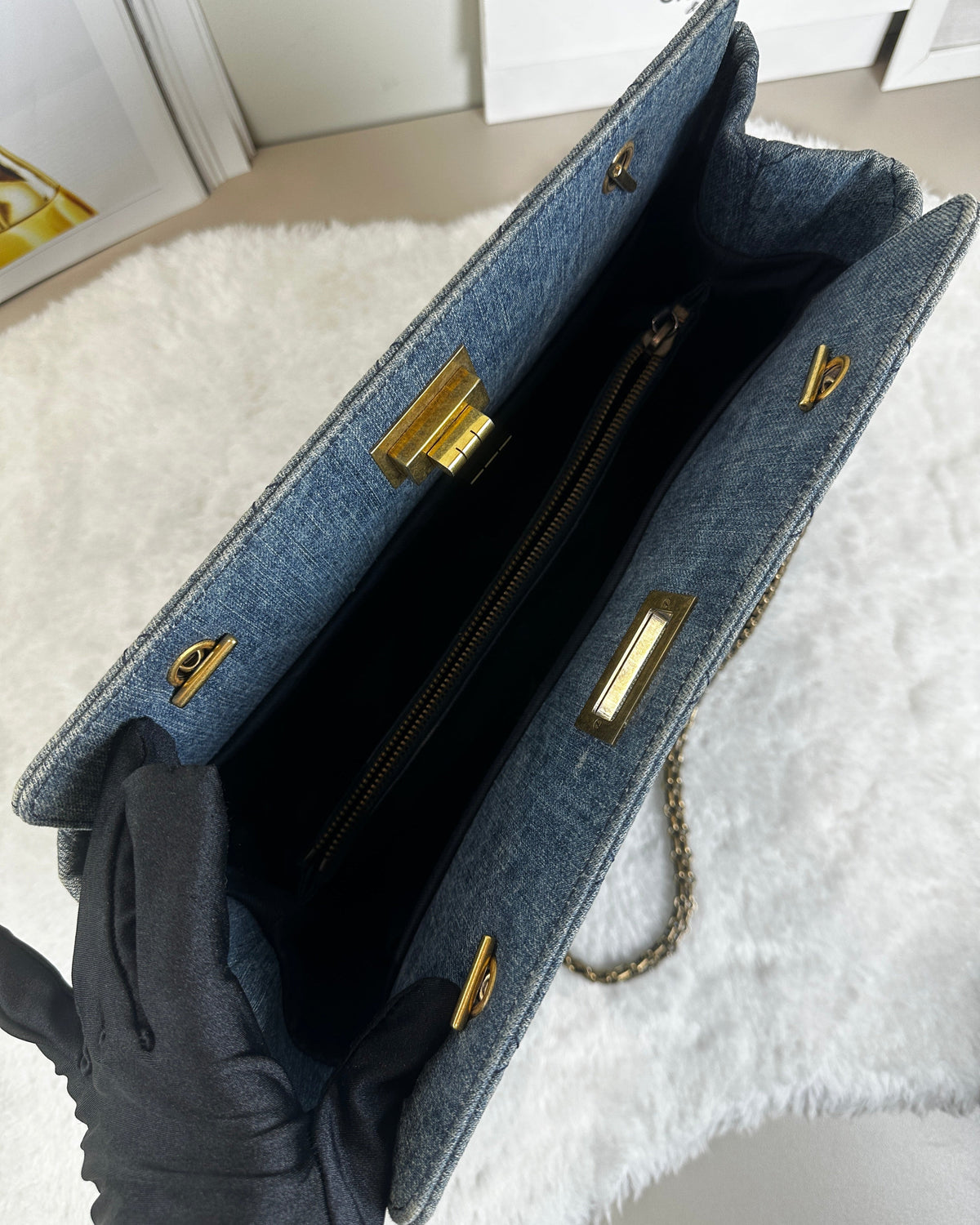 Chanel Lock Tote Bag - Grey/ Blue - View 6