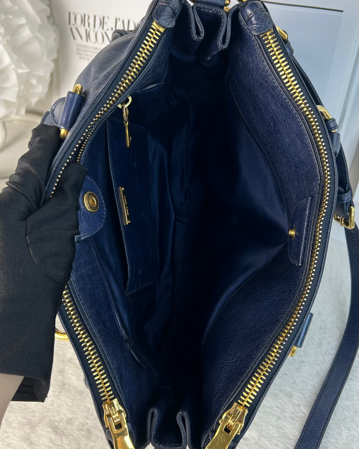 Miu Miu Vitello Shine Tote Bag - Dark Blue - View 6