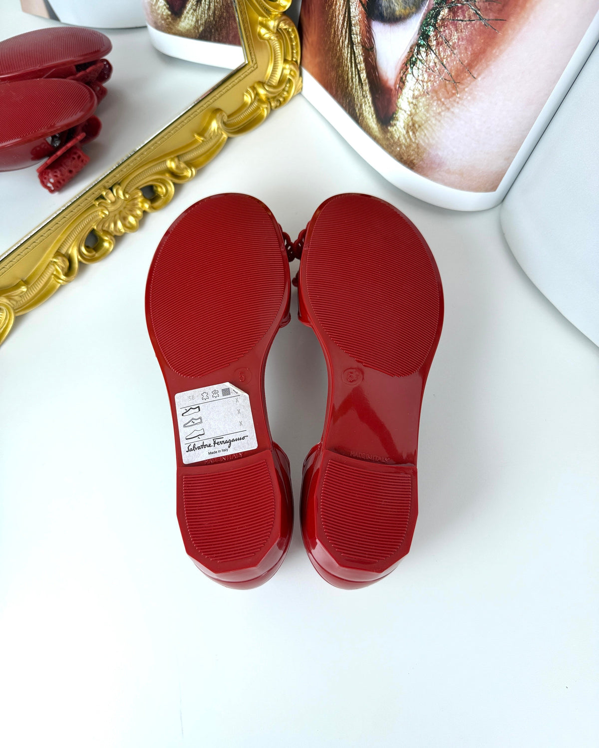 Salvatore Ferragamo Preita Lace-Bow Jelly Flats - Jelly Red - View 5