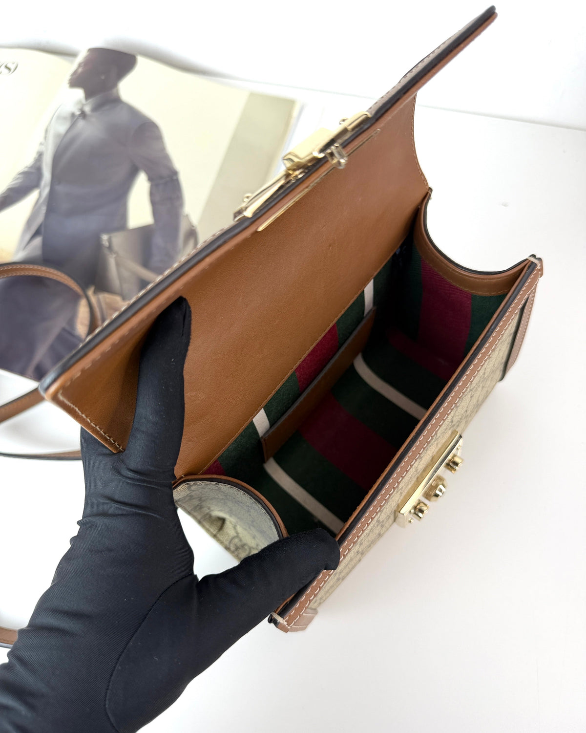 Gucci Padlock Small Top Handle Bag - Beige And Dark Brown - View 7
