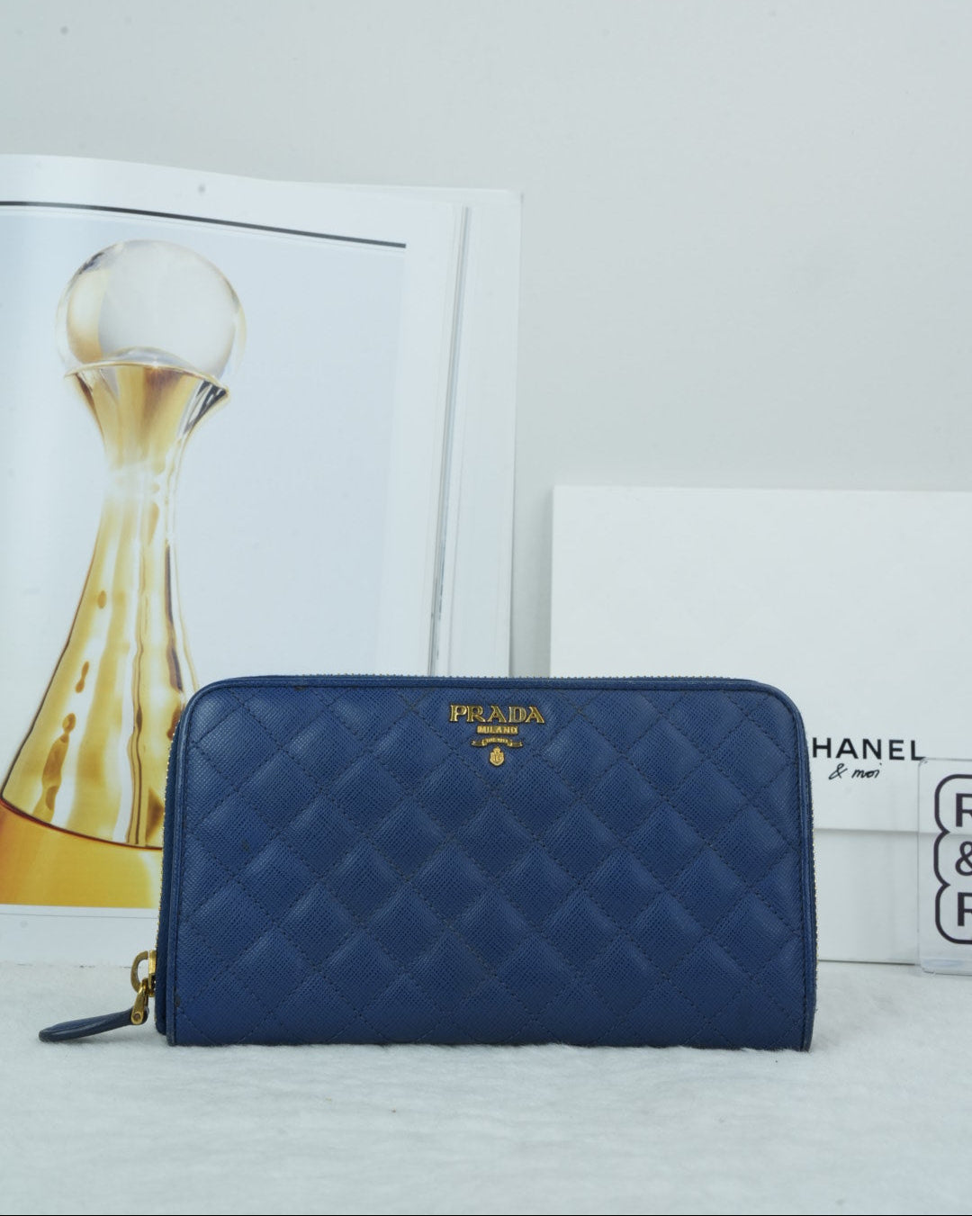 Prada Quilted Saffiano Leather Wallet - Navy Blue - View 1
