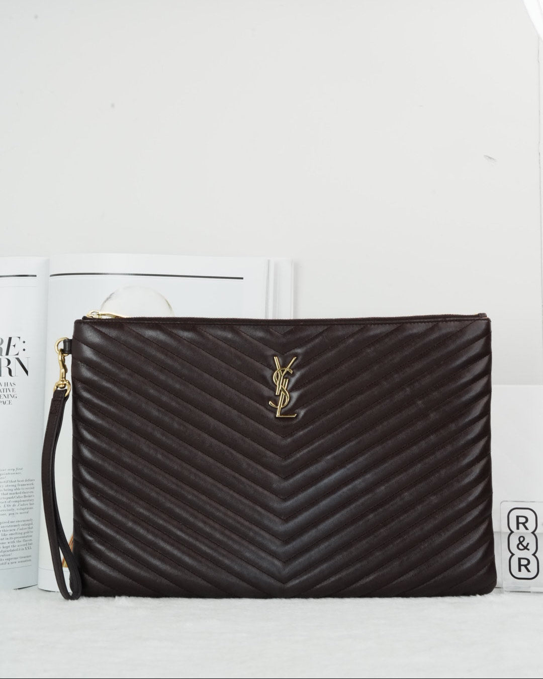 Saint Laurent Matelassé Chevron Monogram Document Holder Bag - Burgundy - View 1