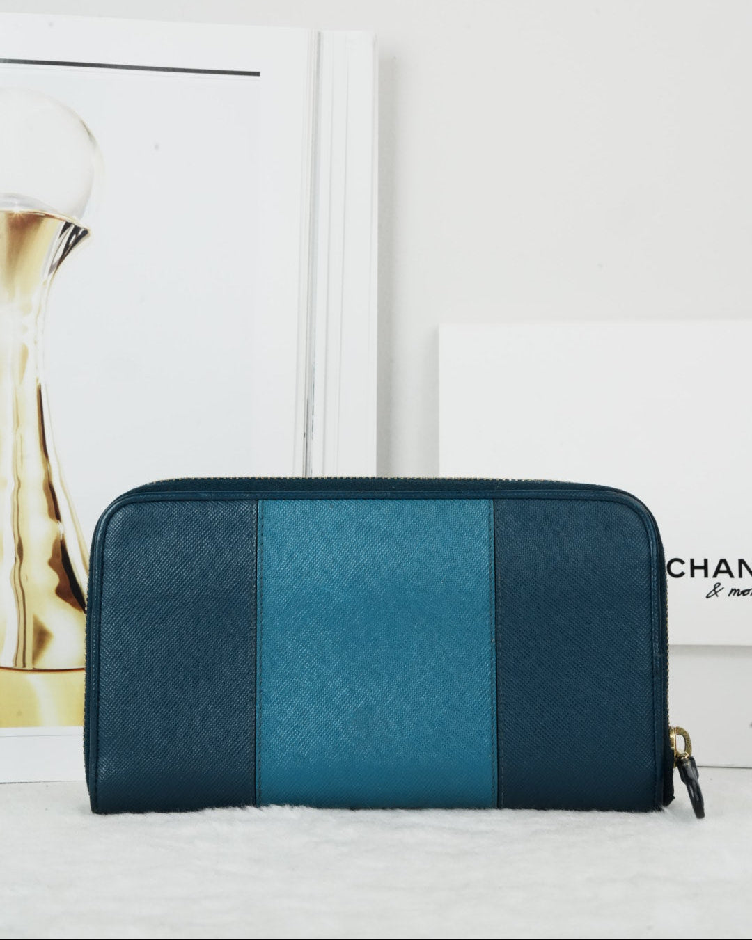 Prada Saffiano Leather Zip-around Wallet - Teal/ Blue - View 2