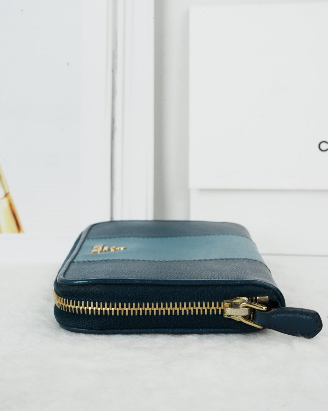 Prada Saffiano Leather Zip-around Wallet - Teal/ Blue - View 4