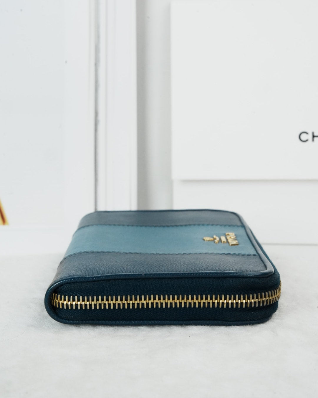Prada Saffiano Leather Zip-around Wallet - Teal/ Blue - View 3