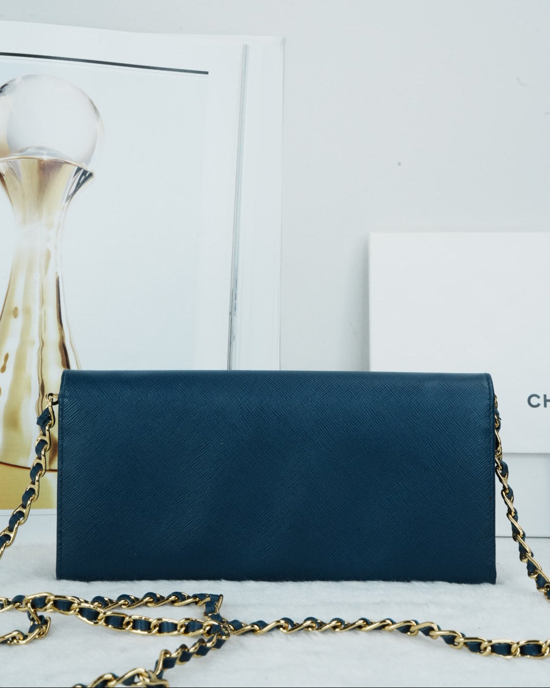 Prada Saffiano Leather Wallet on Chain - Blue - View 2