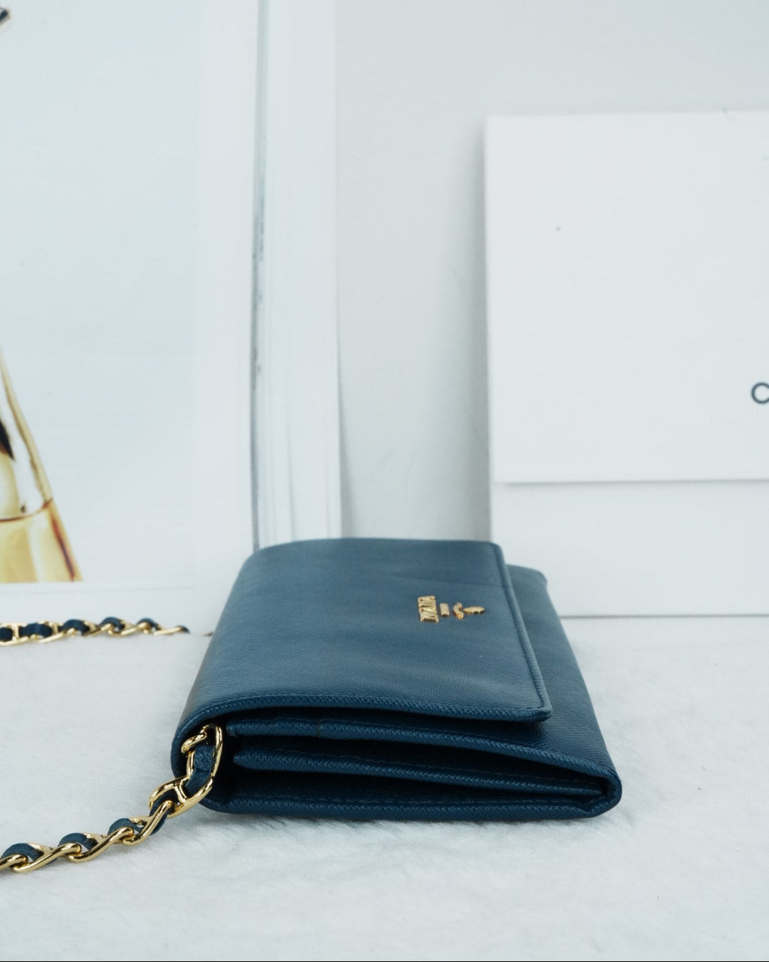 Prada Saffiano Leather Wallet on Chain - Blue - View 3