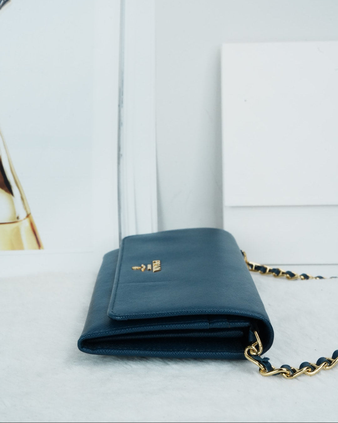 Prada Saffiano Leather Wallet on Chain - Blue - View 4