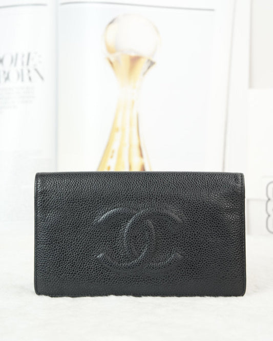 Chanel CC Caviar Long Wallet - Black - View 1