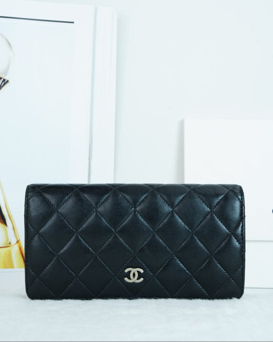 Chanel Classic Quilted Long Flap Wallet - Black - View 1