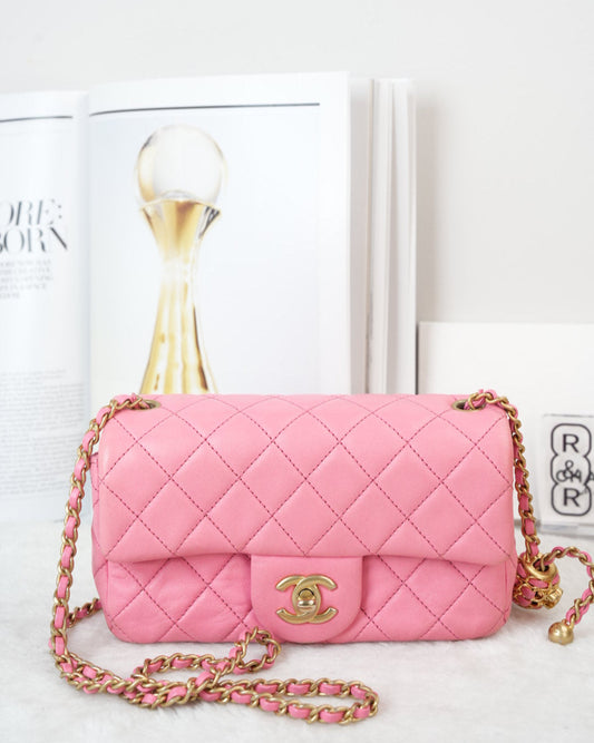 Chanel Pearl Crush Mini Rectangle Pink Lamb Gold Hardware Bag - View 1