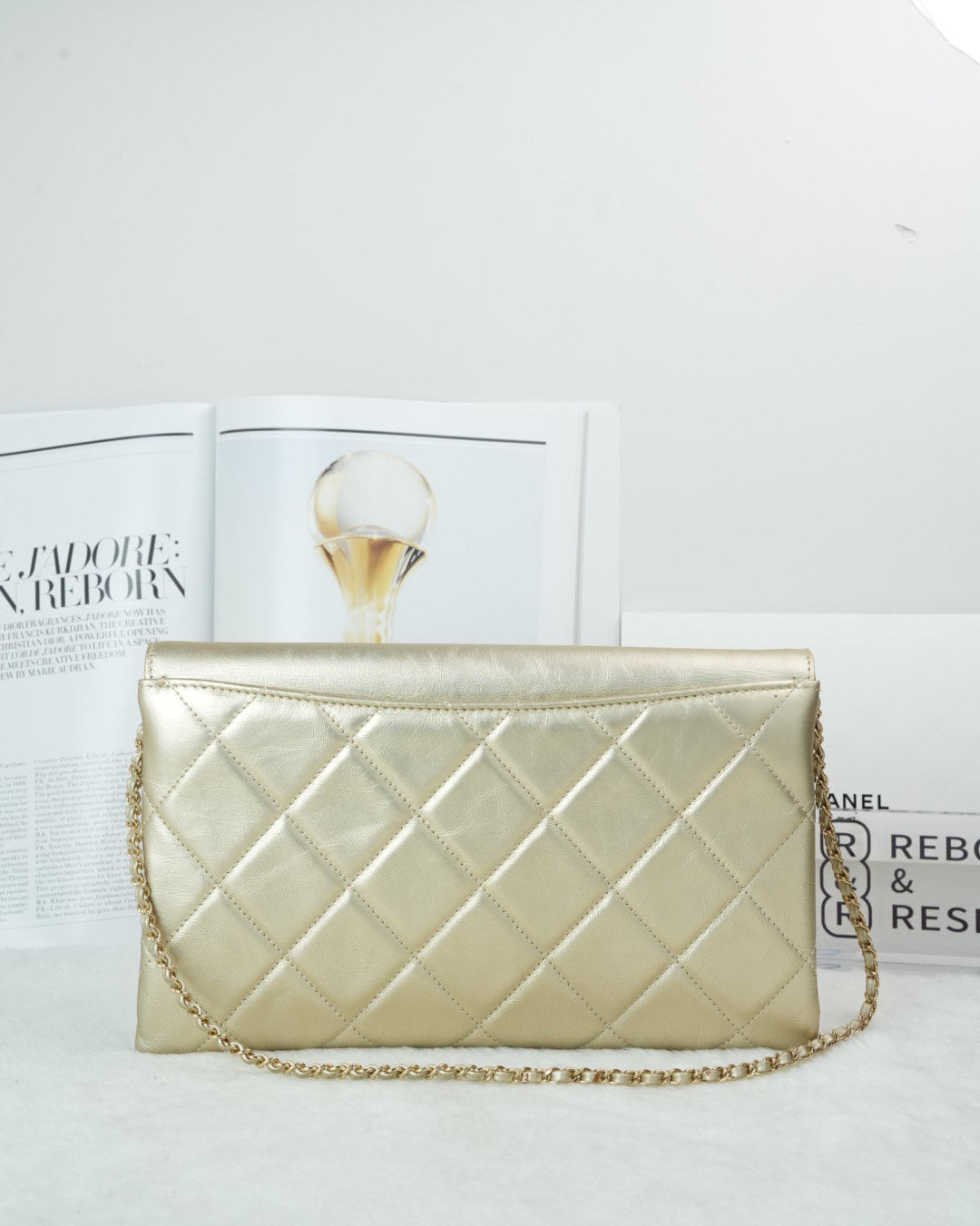 Chanel Metallized Calfskin Quilted Retro Label Clutch - Gold - View 2