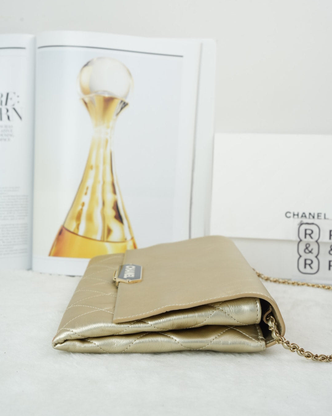 Chanel Metallized Calfskin Quilted Retro Label Clutch - Gold - View 3
