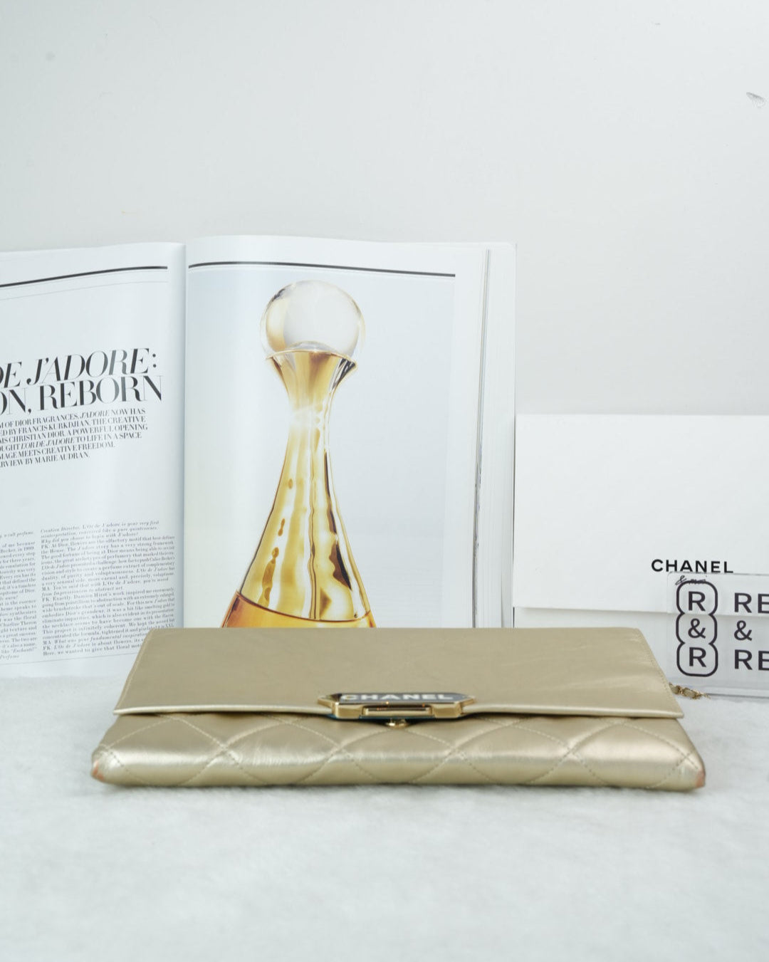 Chanel Metallized Calfskin Quilted Retro Label Clutch - Gold - View 5
