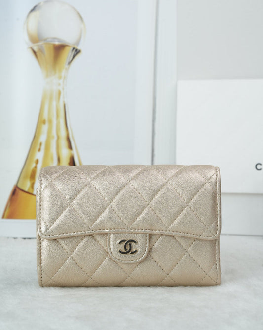 Chanel Quilted Large Flap Wallet - Gold - View 1