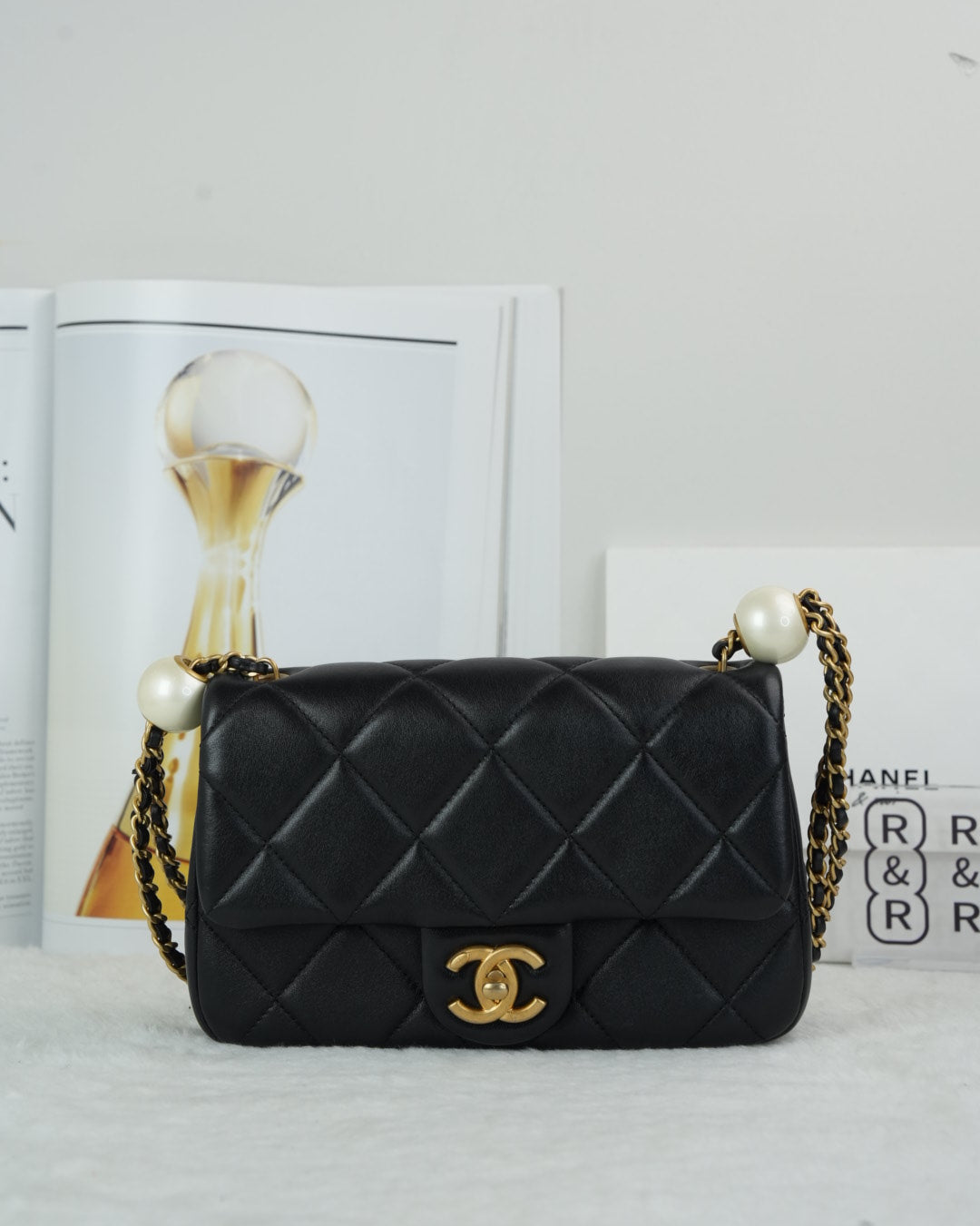 Chanel Flap Bag with Pearl - Black - View 1