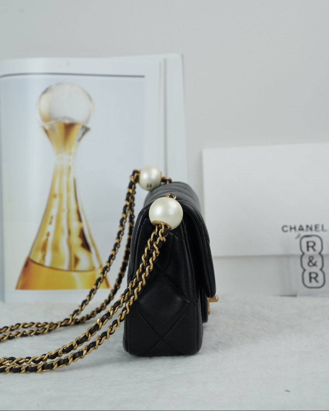 Chanel Flap Bag with Pearl - Black - View 3