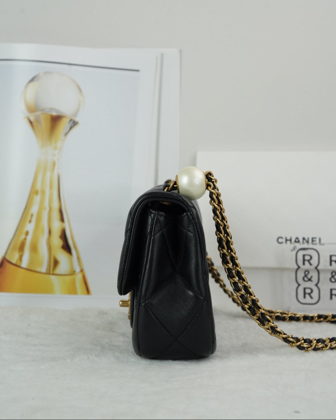 Chanel Flap Bag with Pearl - Black - View 4