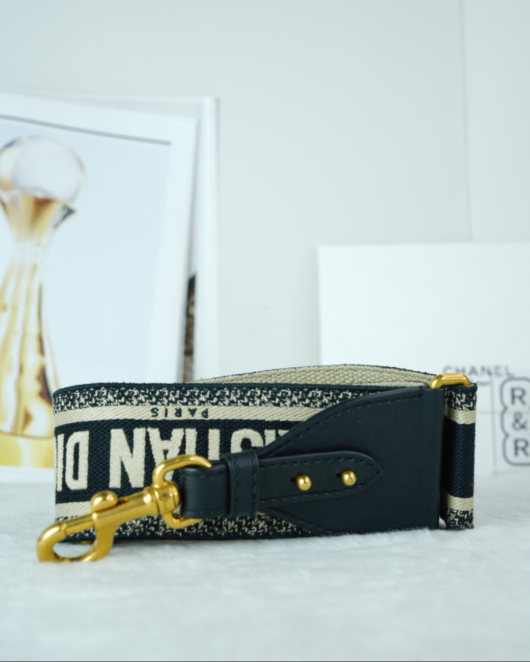 Dior Adjustable Shoulder Strap with Ring - Black And Beige/ Ecru - View 1