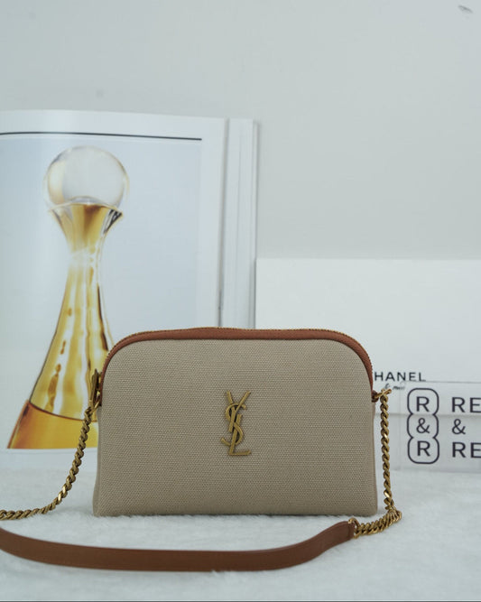 Saint Laurent Le 5 à 7 Small Crossbody Bag - Beige With Tan Leather Trim - View 1