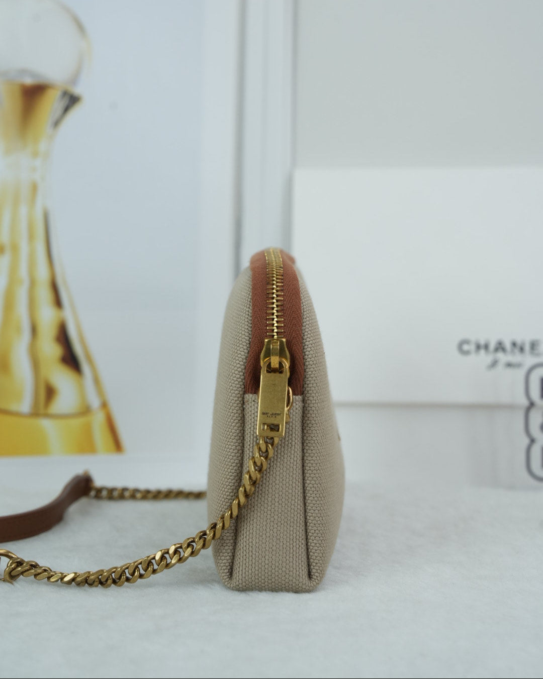Saint Laurent Le 5 à 7 Small Crossbody Bag - Beige With Tan Leather Trim - View 4
