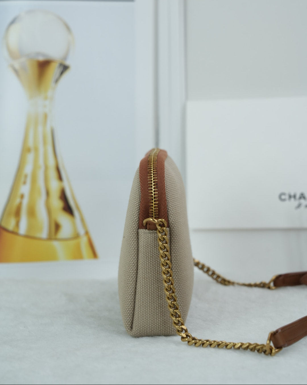 Saint Laurent Le 5 à 7 Small Crossbody Bag - Beige With Tan Leather Trim - View 3