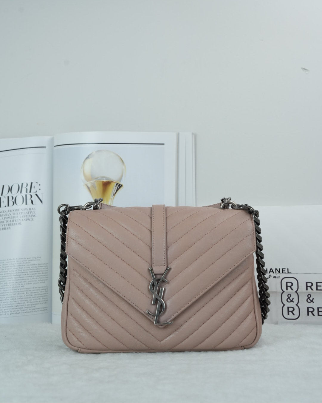 Saint Laurent College Medium Quilted Leather Shoulder Bag - Blush/ Powder Pink - View 1