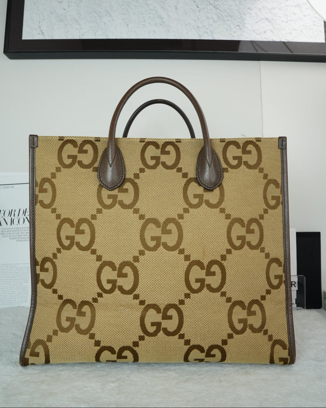 Gucci Jumbo GG Tote Bag - Beige And Dark Brown - View 1