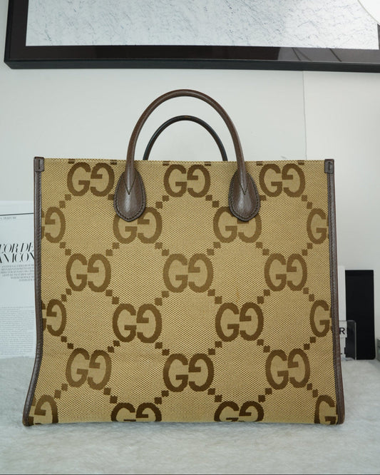 Gucci Jumbo GG Tote Bag - Beige And Dark Brown - View 1