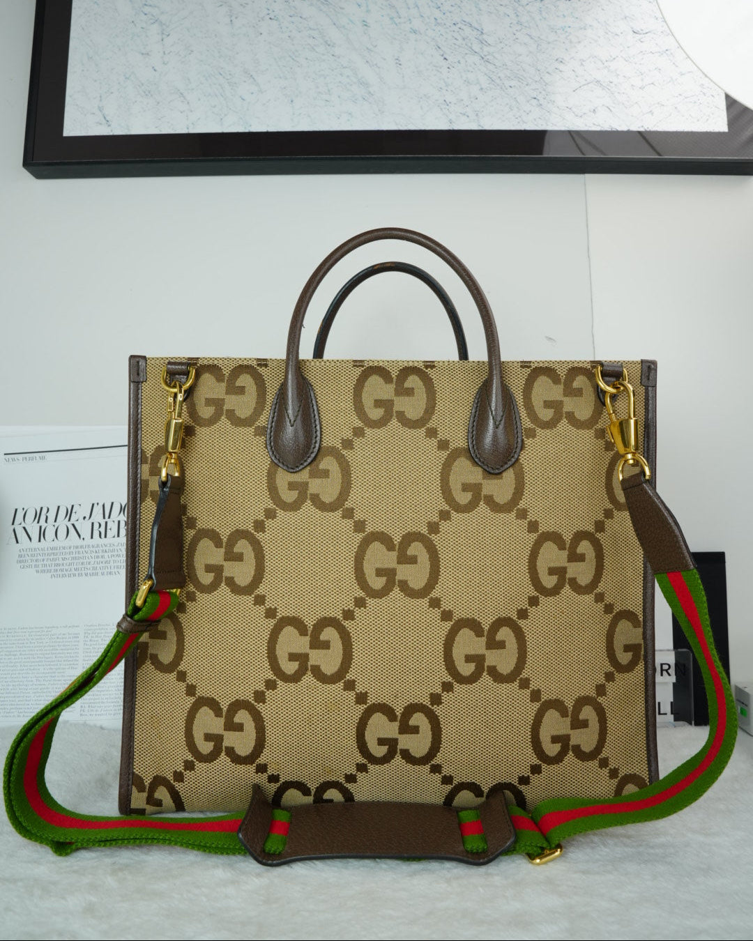 Gucci Jumbo GG Tote Bag - Beige And Dark Brown - View 2