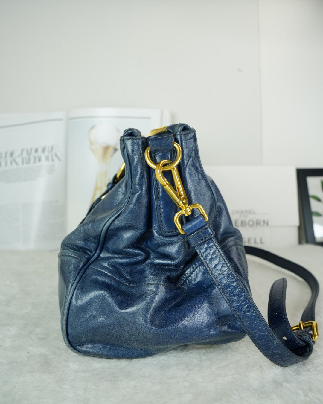 Miu Miu Vitello Shine Tote Bag - Dark Blue - View 3