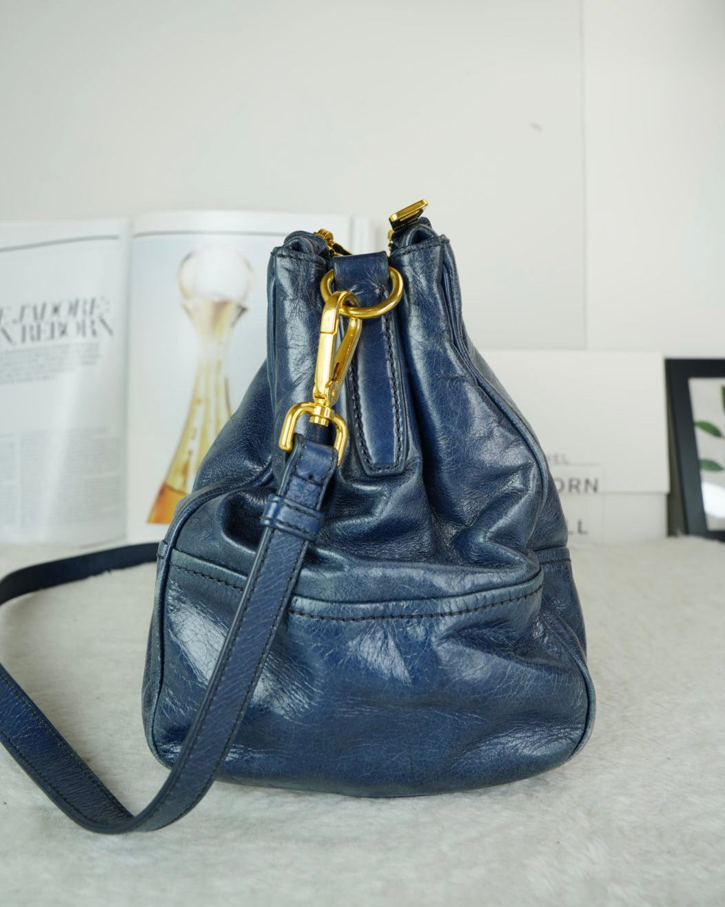 Miu Miu Vitello Shine Tote Bag - Dark Blue - View 4