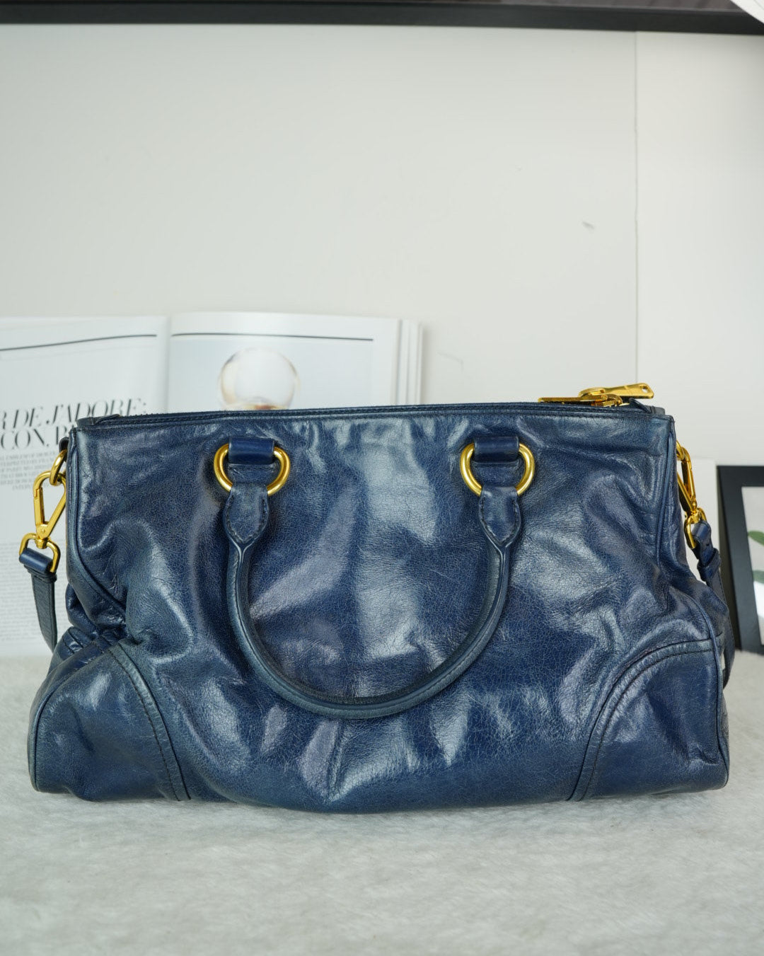 Miu Miu Vitello Shine Tote Bag - Dark Blue - View 2