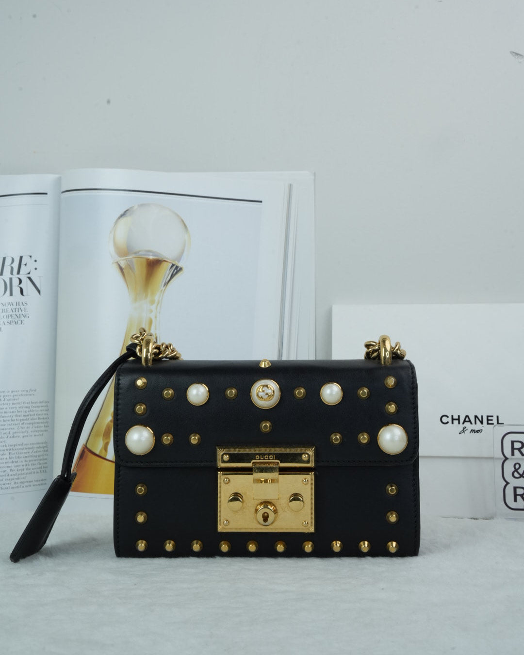 Gucci Padlock Pearl Studded Shoulder Bag - Black - View 1