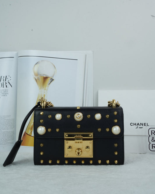 Gucci Padlock Pearl Studded Shoulder Bag - Black - View 1