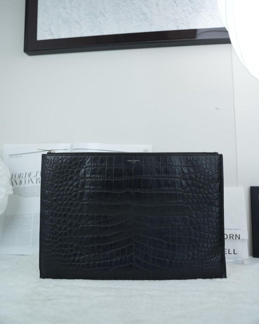 Saint Laurent Black Croc Embossed Bag - View 1