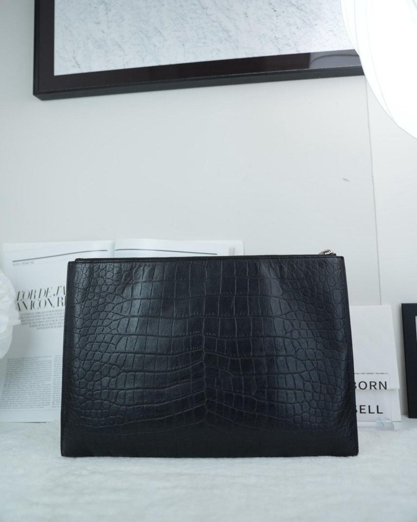 Saint Laurent Black Croc Embossed Bag - View 2