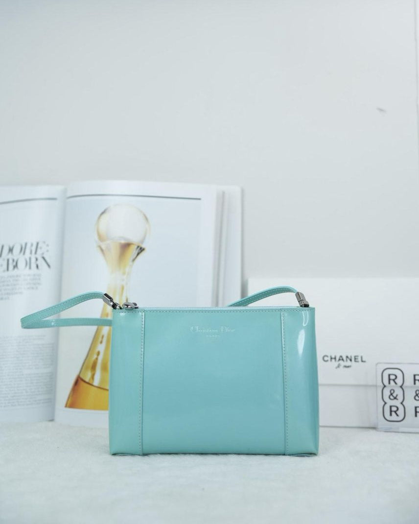 Dior Trotter Patent Leather Pouch - Aqua Blue - View 1