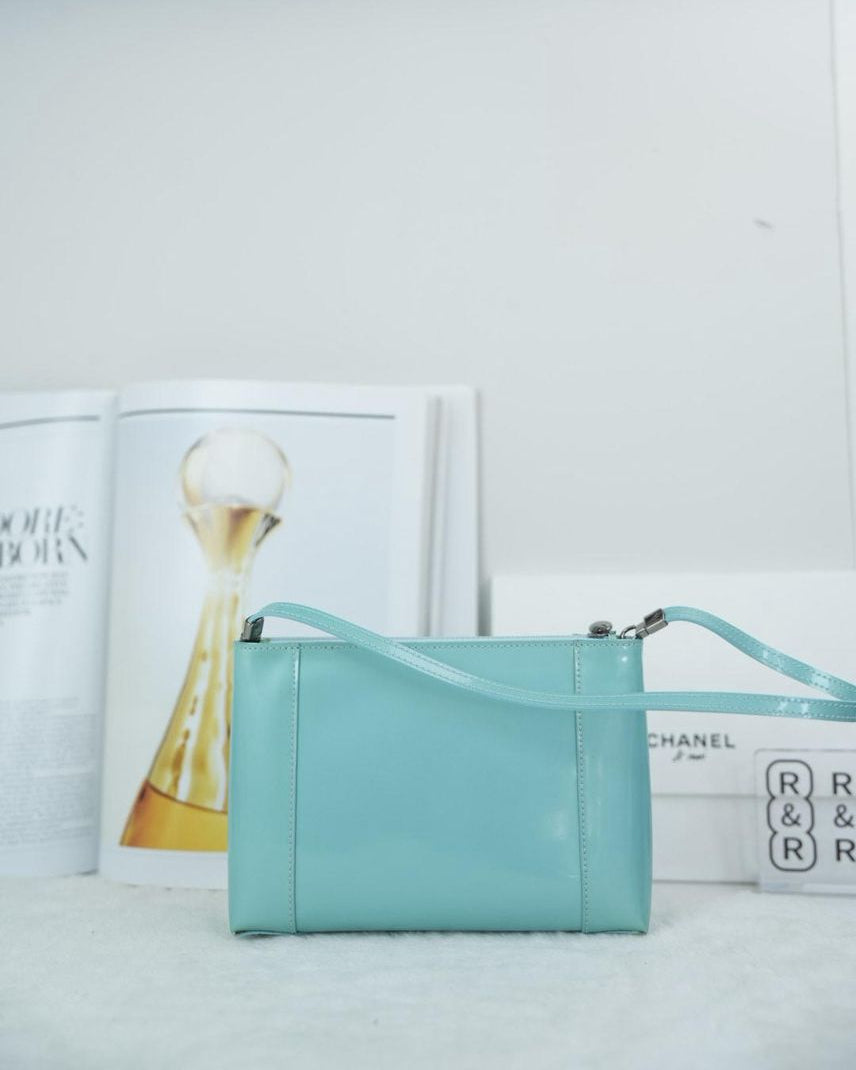 Dior Trotter Patent Leather Pouch - Aqua Blue - View 2