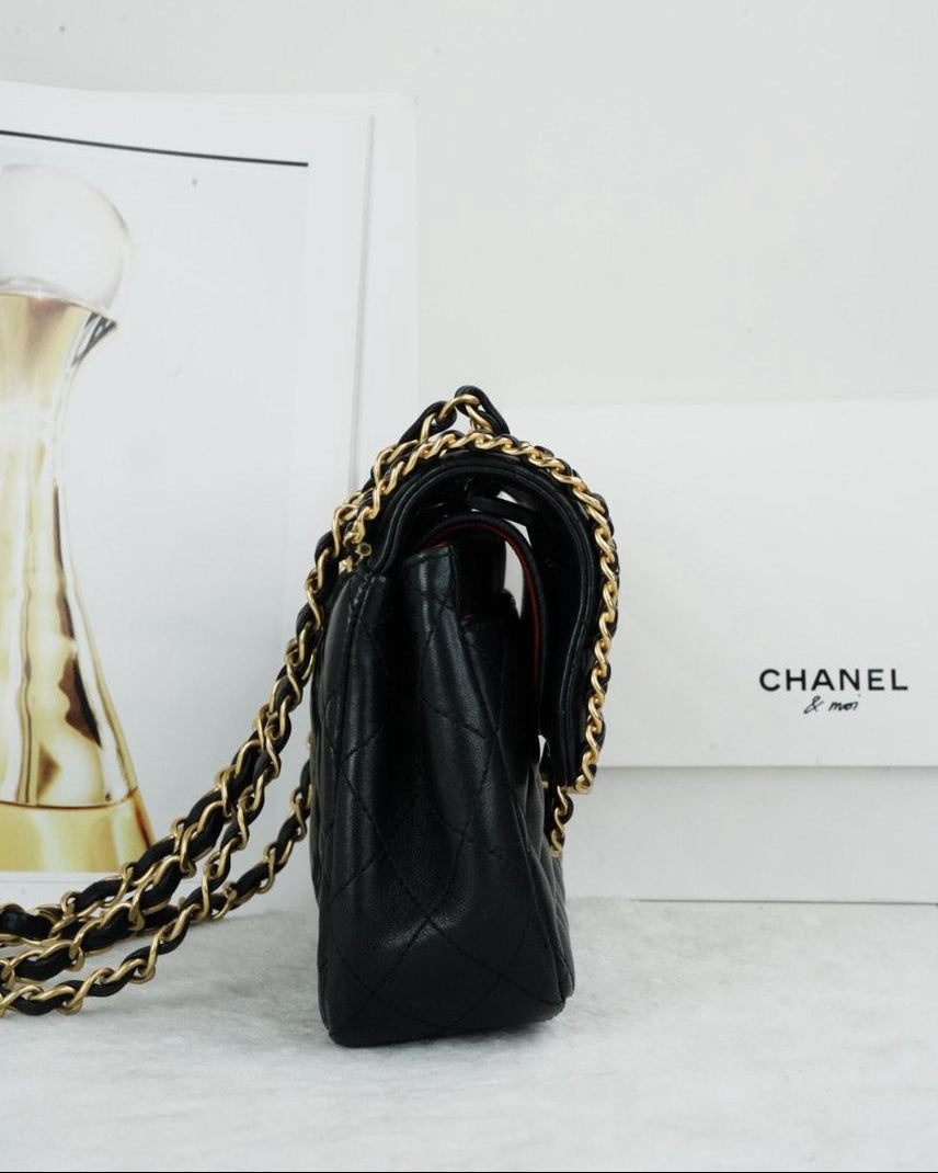 Chanel Classic Flap With Woven Chain Bag - Black - View 4