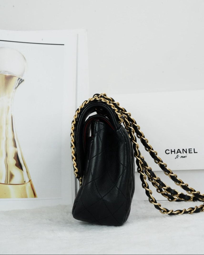 Chanel Classic Flap With Woven Chain Bag - Black - View 3