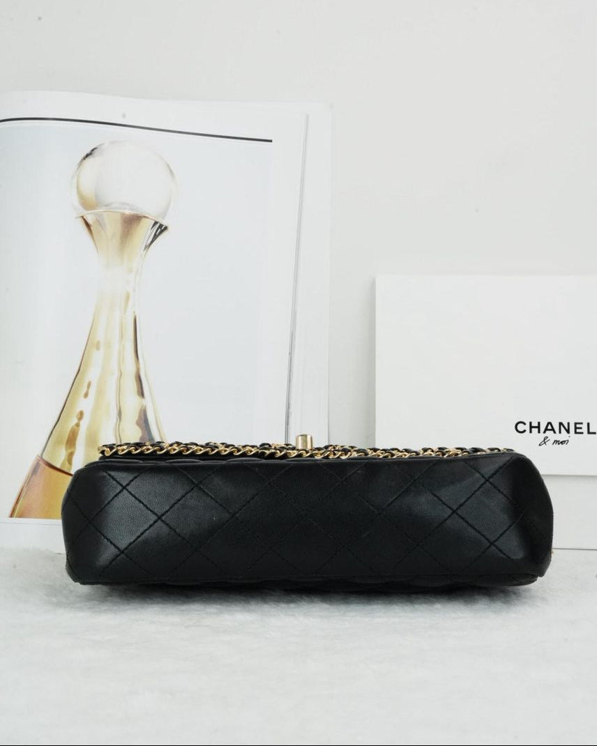 Chanel Classic Flap With Woven Chain Bag - Black - View 5