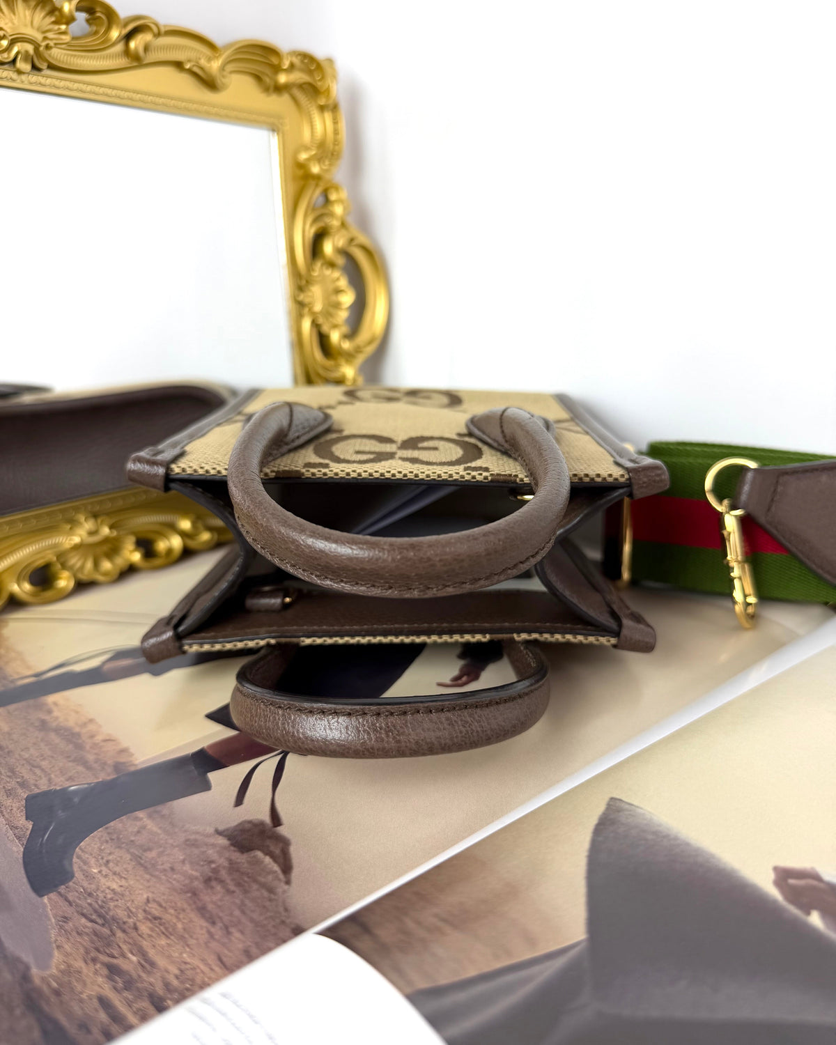 Gucci Jumbo GG Mini Tote Bag - Camel And Ebony - View 6