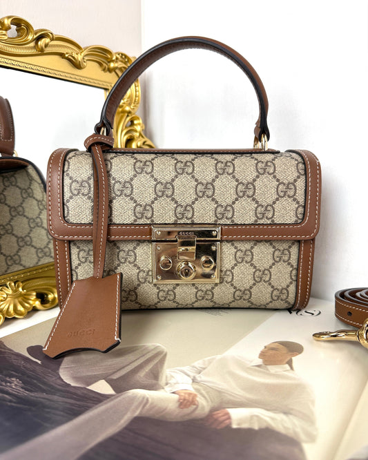 Gucci Padlock Small Top Handle Bag - Beige And Dark Brown - View 1