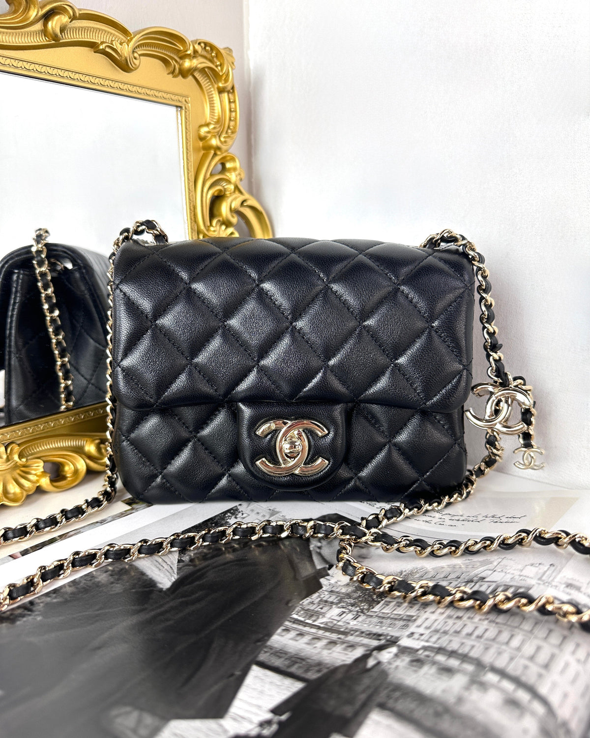 Chanel Mini Classic Handbag - Black, Light Gold Hardware - View 1