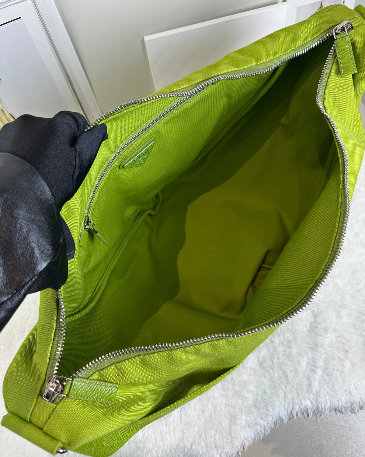 Prada Triangle Canvas Bag - Light Green - View 6