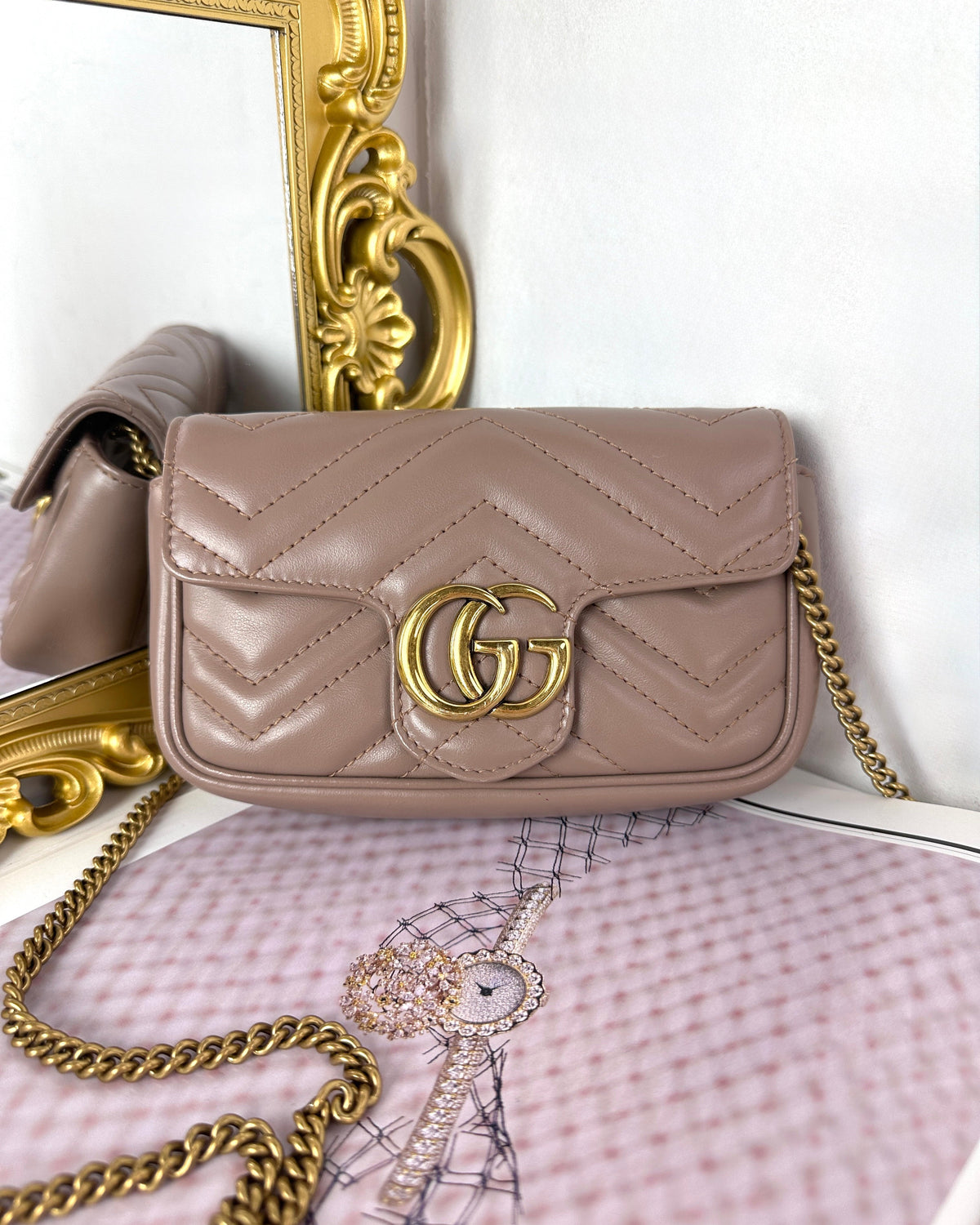 Gucci GG Marmont Matelassé Leather Super Mini Bag - Dusty Pink - View 1