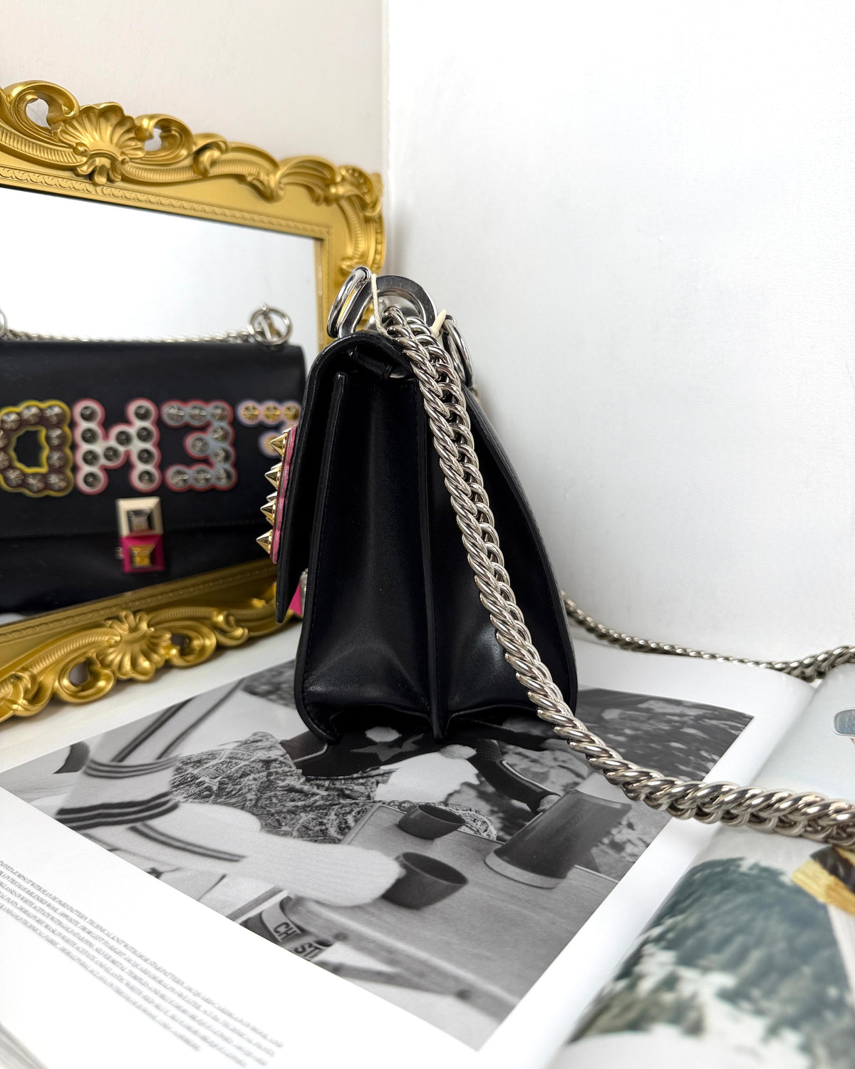 Fendi Small Kan I Studded Logo Shoulder Bag - Black - View 4