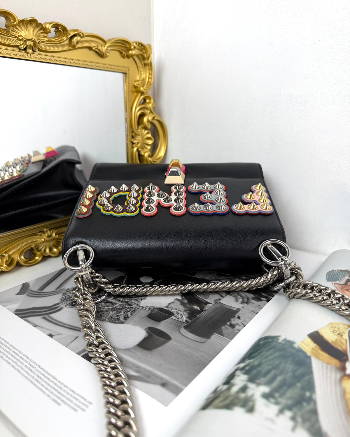 Fendi Small Kan I Studded Logo Shoulder Bag - Black - View 6