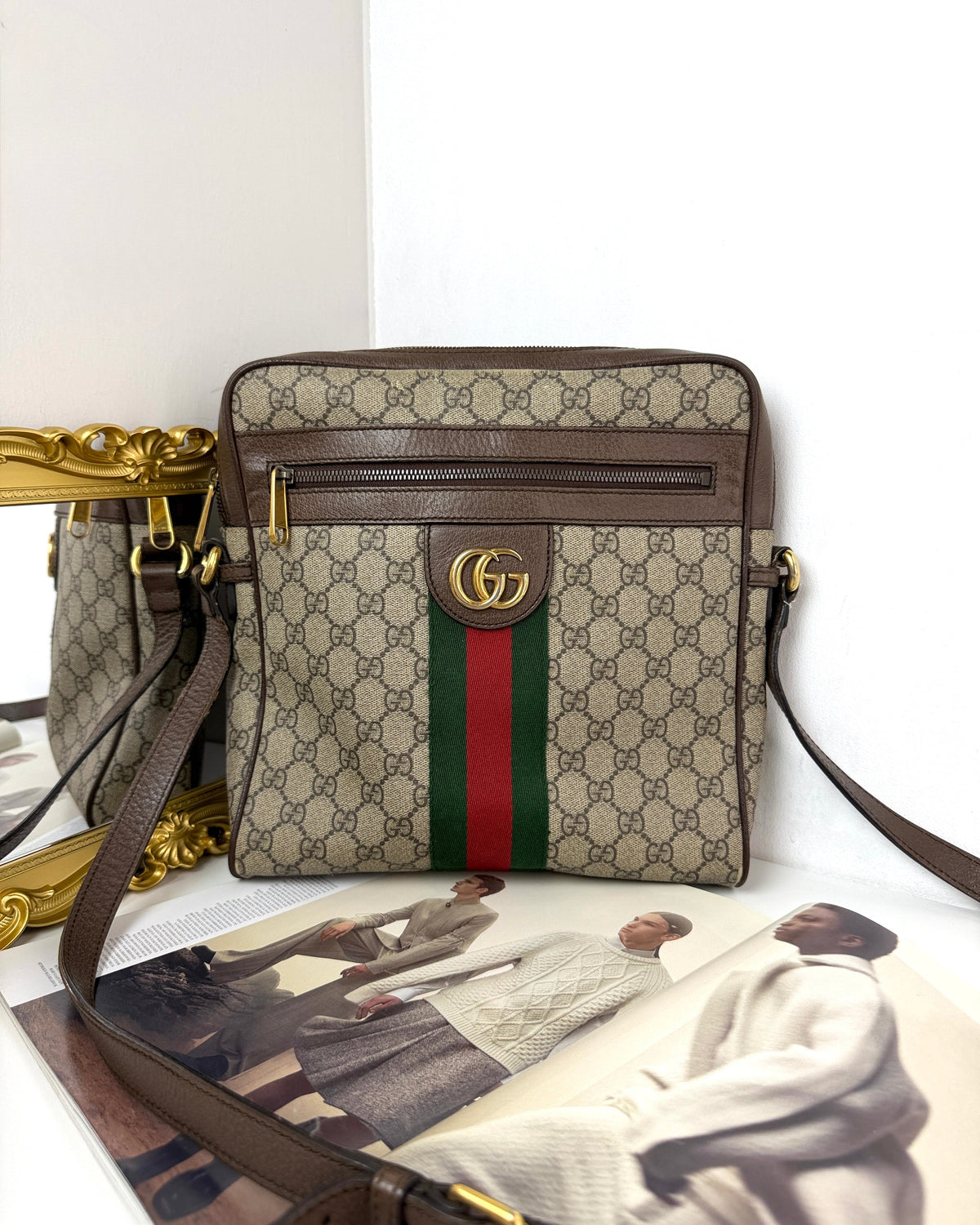 Gucci Ophidia Small Messenger Bag - Beige, Brown Leather Trim - View 1